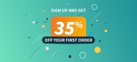 Sign up on discount sales banner 35 percent off vector