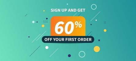 Sign up on discount sales banner 60 percent off vector