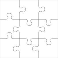 Puzzles grid template. Jigsaw puzzle 9 pieces, thinking game and 3x3 jigsaws detail frame design. Business assemble metaphor or puzzles game challenge vector illustration. EPS 10.