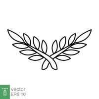 laurel, icono de corona. estilo de esquema simple. símbolo de victoria, premio ganador, rama y hojas, concepto romano. diseño de ilustración de vector de línea aislado sobre fondo blanco. eps 10.