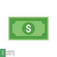 Dollar money currency icon. Simple flat style. Green dollar bill, paper money, cash payment, business concept. Vector Illustration design isolated on white background. EPS 10.