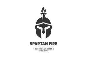 Vintage Greek Sparta Spartan Warrior with Burn Torch Fire Flame Crest Logo Design vector
