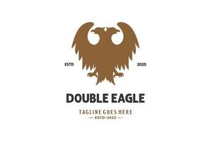 diseño retro del logotipo del emblema de la insignia del halcón del águila de dos cabezas retro vintage vector