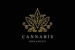 Elegant Luxury Golden Cannabis Marijuana Ganja Leaf Decorative Ornament for Hemp CBD Oil Logo Design vector