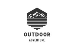 Hexagon Vintage Rocky or Iceberg Ice Mountain Hill for Outdoor Expedition Adventure Badge Logo Design Vector