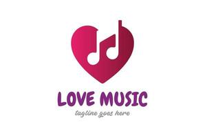 Love Heart Music Notes for Song Media Player App Button Icon Logo Design Vector