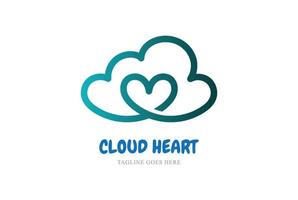 Simple Minimalist Cloud Love Heart Line Outline Logo Design Vector