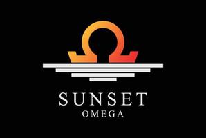 Simple Minimalist Geometric  Sunset Sunrise Omega Symbol Logo Design vector