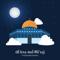 Al-Isra wal Mi'raj The night journey Prophet Muhammad. Al quds and Mecca vector