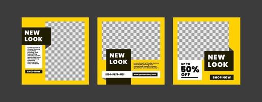 set of square banner templates in yellow and black colors. template for social media posts or advertisements on the web vector