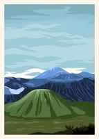 ilustración de una vista del monte bromo de indonesia, bueno para carteles, etc. vector