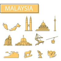 Icons set of Malaysia. Set of map, architecture, tradition and more. vector