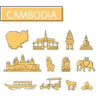 conjunto de iconos de camboya. conjunto de mapa, arquitectura, tradición y más. vector