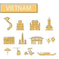 conjunto de iconos de vietnam. conjunto de mapa, arquitectura, tradición y más. vector