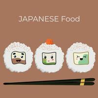 ilustración vectorial de onigiri al estilo de kawaii. comida rápida japonesa hecha de arroz con un relleno en forma de triángulo de algas nori vector