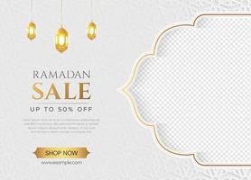 Ramadan Kareem Sale Banner Islamic Ornament Lantern Background, Ramadan sale social media post with empty space for photo vector