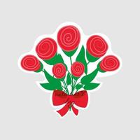rose bouquet sticker with bow vector