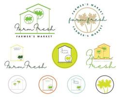 alimentos orgánicos y naturales, productos botánicos y orgánicos, logotipos botánicos, iconos, insignias y colección de pegatinas para el comercio electrónico del mercado de alimentos y bebidas. vector