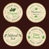 alimentos naturales y orgánicos, pegatinas de productos frescos y orgánicos de granja, insignias, logotipo e ícono para el comercio electrónico, promoción de productos naturales y orgánicos. vector
