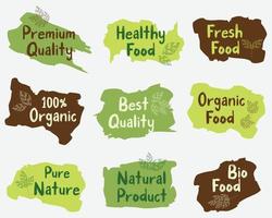 alimentos orgánicos, productos naturales y logotipo de vida saludable, pegatinas e insignias. vector