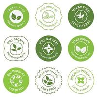 alimentos orgánicos, productos naturales y logotipo de vida saludable, pegatinas e insignias. vector