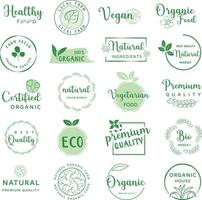 logotipo de alimentos orgánicos, vida sana y productos naturales, colección de carteles para el mercado de alimentos y bebidas. vector