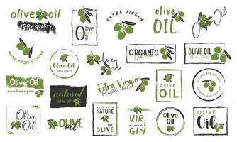 productos orgánicos y naturales para letreros, etiquetas, pegatinas, insignias y logotipos de aceite de oliva. vector