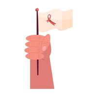 hand with AIDS red ribbon in flag vector