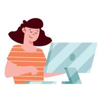 female student using desktop vector