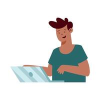 young male student using laptop vector