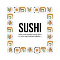 Sushi roll illustrations frame on white background vector