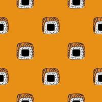 Seamless pattern with Sushi roll illustration on orange background vector