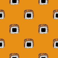 Seamless pattern with Sushi roll illustration on orange background vector