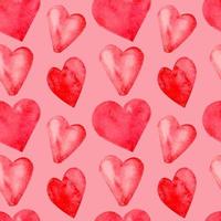 Seamless pattern with hand painted watercolor red hearts on pink background vector