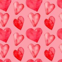 Seamless pattern with hand painted watercolor red hearts on pink background vector