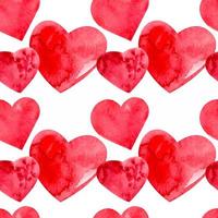 Seamless pattern with hand painted watercolor red hearts on white background vector