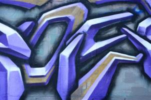 Fragment of graffiti drawings. The old wall decorated with paint stains in the style of street art culture. Colored background texture in purple tones photo