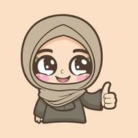 chica musulmana con linda y adorable hijab. ilustración de una niña con vestido de sonrisa hiyab. vector en estilo de dibujos animados.