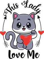 diseño de camiseta del día de san valentín, ilustración de camiseta de gato de san valentín vector