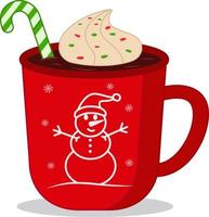 Hot chocolate with lollipops in a red cup for Christmas. Merry Christmas and New Year cup with sweets. Elements of vector design.Suitable for Christmas design and coloring, advertising, postcards