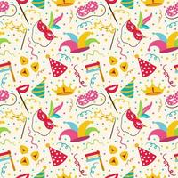 Happy Purim Jewish festival endless background. vector seamless pattern set with carnival elements