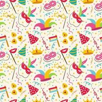 Happy Purim Jewish festival endless background. vector seamless pattern set with carnival elements