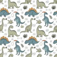 Retro cartoon dinosaur or dino vector seamless pattern