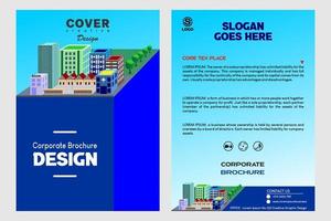 brochure templates, flyers, brochures, cover designs, layout spaces for photo backgrounds, vector illustration templates in A4 size. blue brochure with icometric building pattern