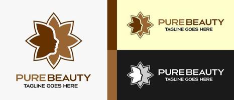 pure beauty design logo template with female face object in jasmine or rose flower. vector illustration