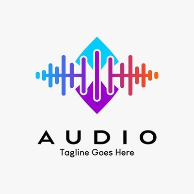 wave and button iocn. wave element. electronic music logo template, equalizer, shop, DJ music, nightclub, disco. audio wave logo concept, multimedia technology themed, abstract shape
