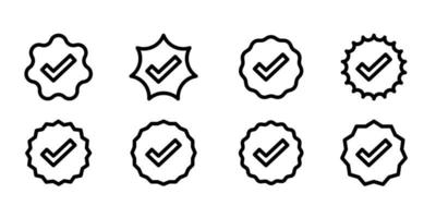 Approved, verified and protected line icons. Guarantee, approval, acceptance and quality vector badges. Isolated vector