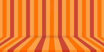 Studio floor and background with perspective stripes in red orange colors. Autumn, halloween concept. Minimal scene for product display presentation. Vector design