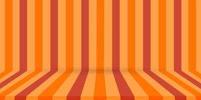 Studio floor and background with perspective stripes in red orange colors. Autumn, halloween concept. Minimal scene for product display presentation. Vector design