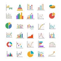 iconos de gráficos y gráficos de negocios coloridos. gráfico financiero. iconos de infografía. conjunto de iconos vectoriales aislados vector